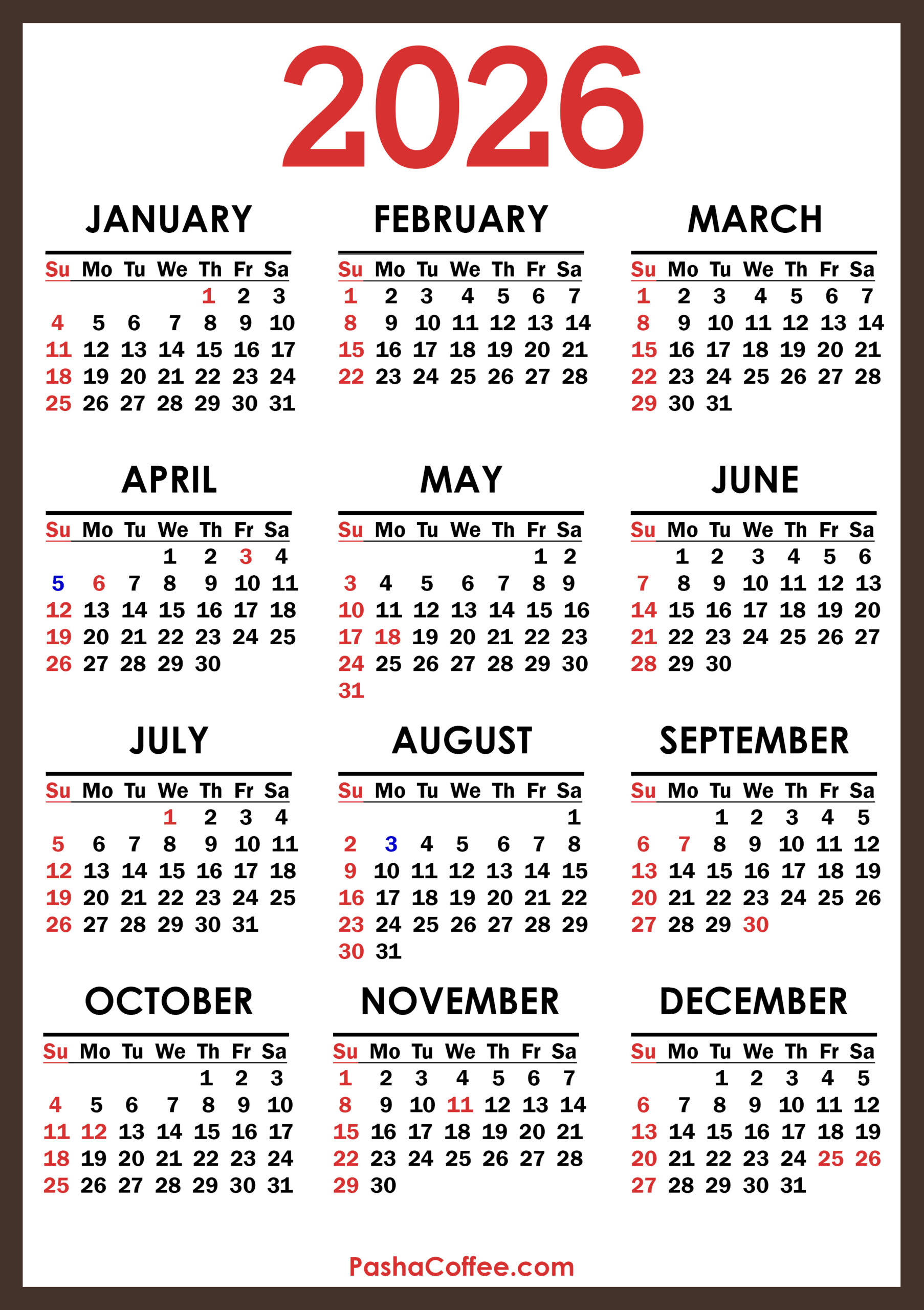 2026 Calendar With Canada Holidays, Printable Free, Vertical for 2026 Calendar Printable Canada With Holidays