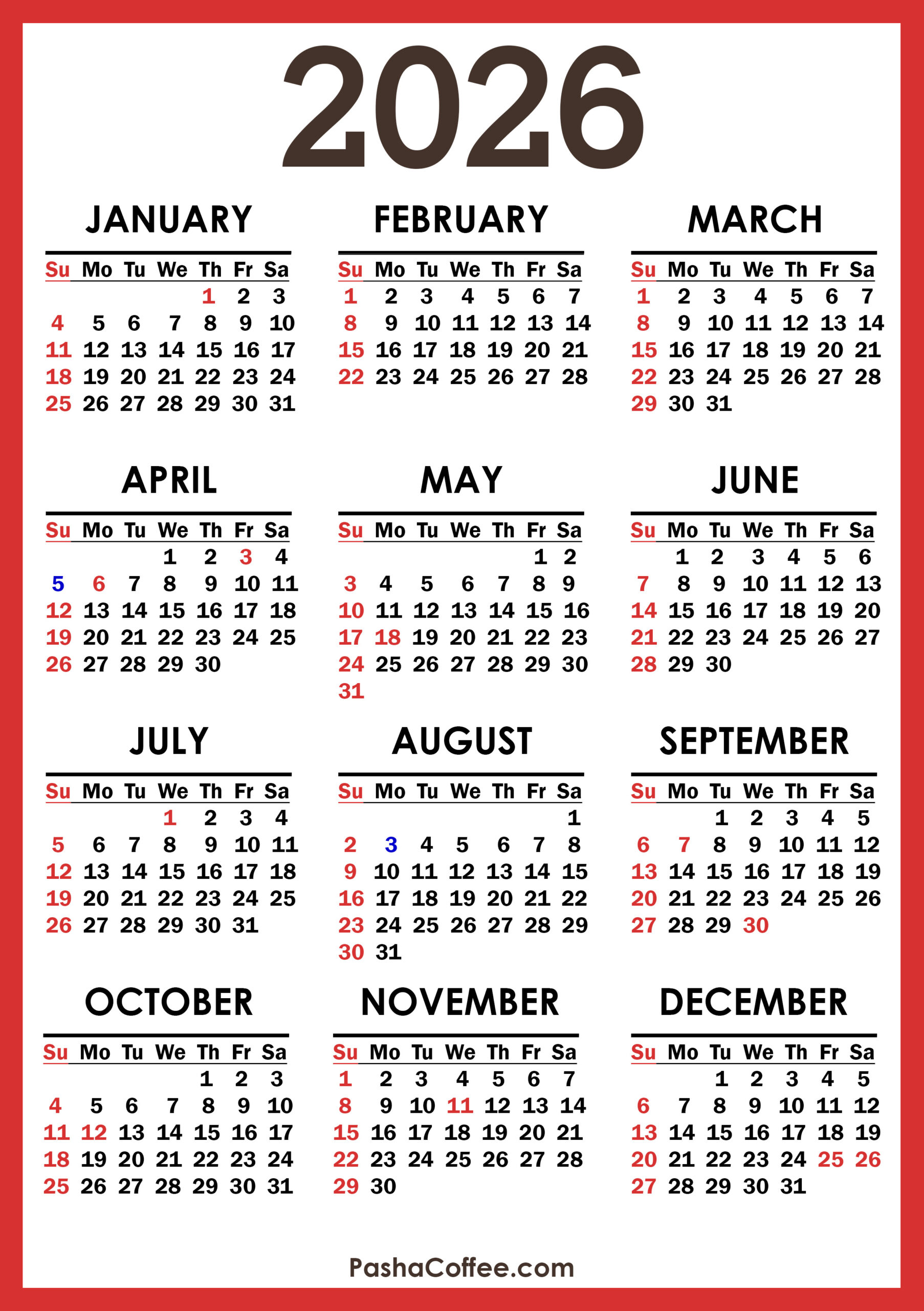 2026 Calendar With Canada Holidays, Printable Free, Vertical with Free Printable Calendar 2026 Canada