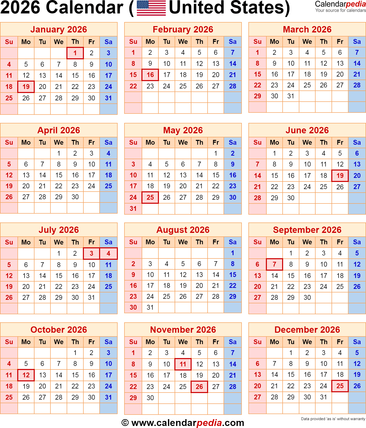 2026 Calendar With Federal Holidays inside Presidents Day 2026 Calendar Printable