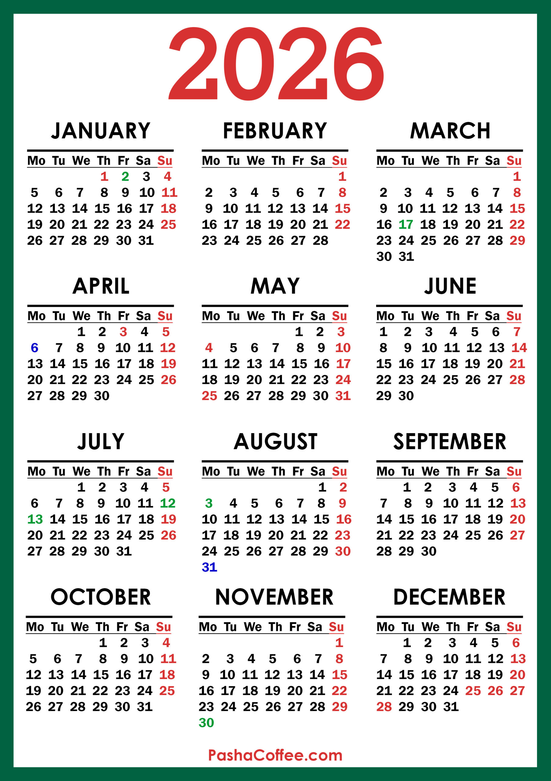 2026 Calendar With Uk Holidays, Printable Free, Vertical for 2026 Calendar Uk With Bank Holidays Printable