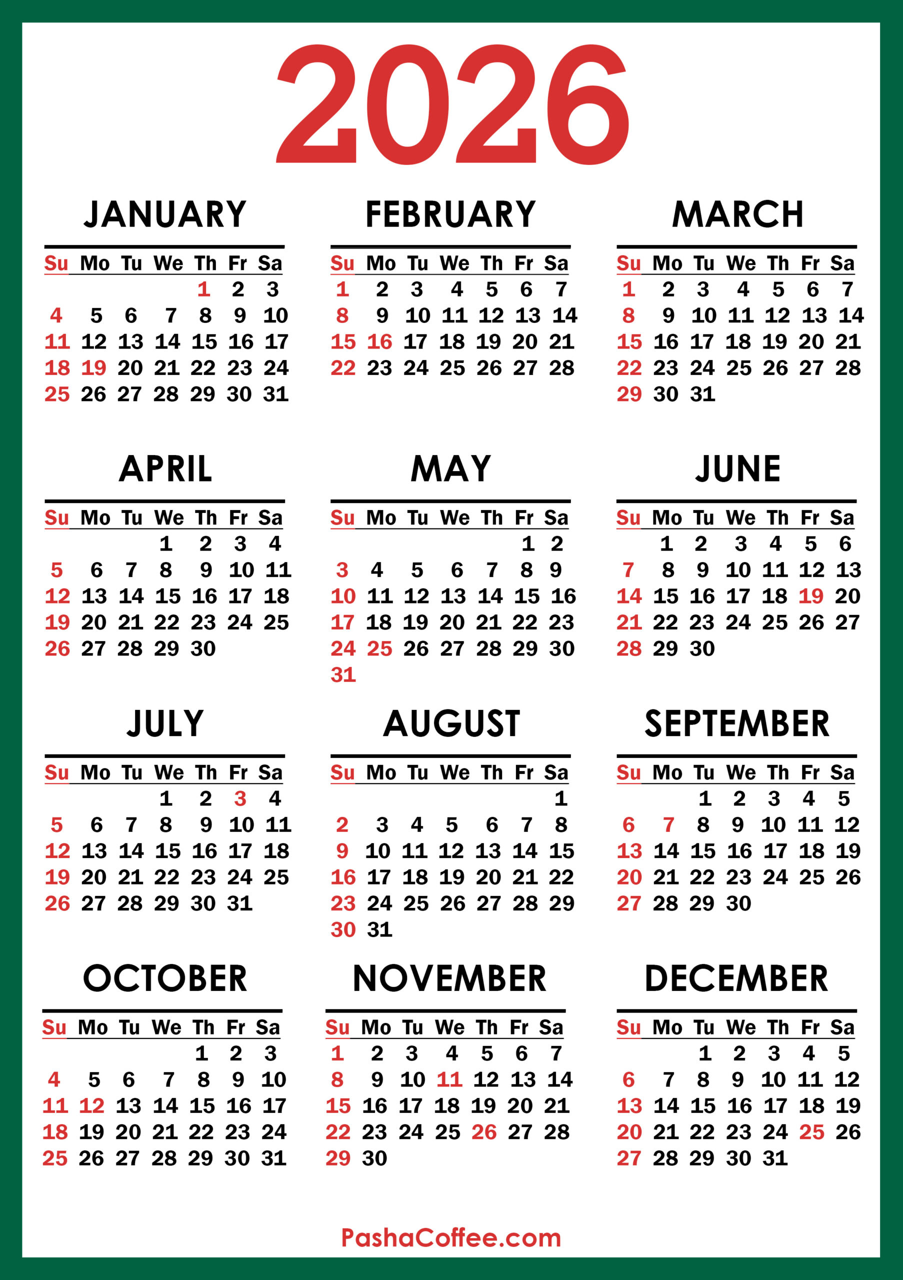 2026 Calendar With Us Holidays, Printable Free, Vertical within Free Printable 2026 Calendar With Holidays Us