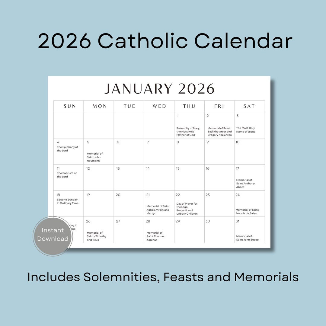 2026 Catholic Calendar, Printable Catholic Calendar, Feasts inside Catholic Missions in Canada 2026 Calendar