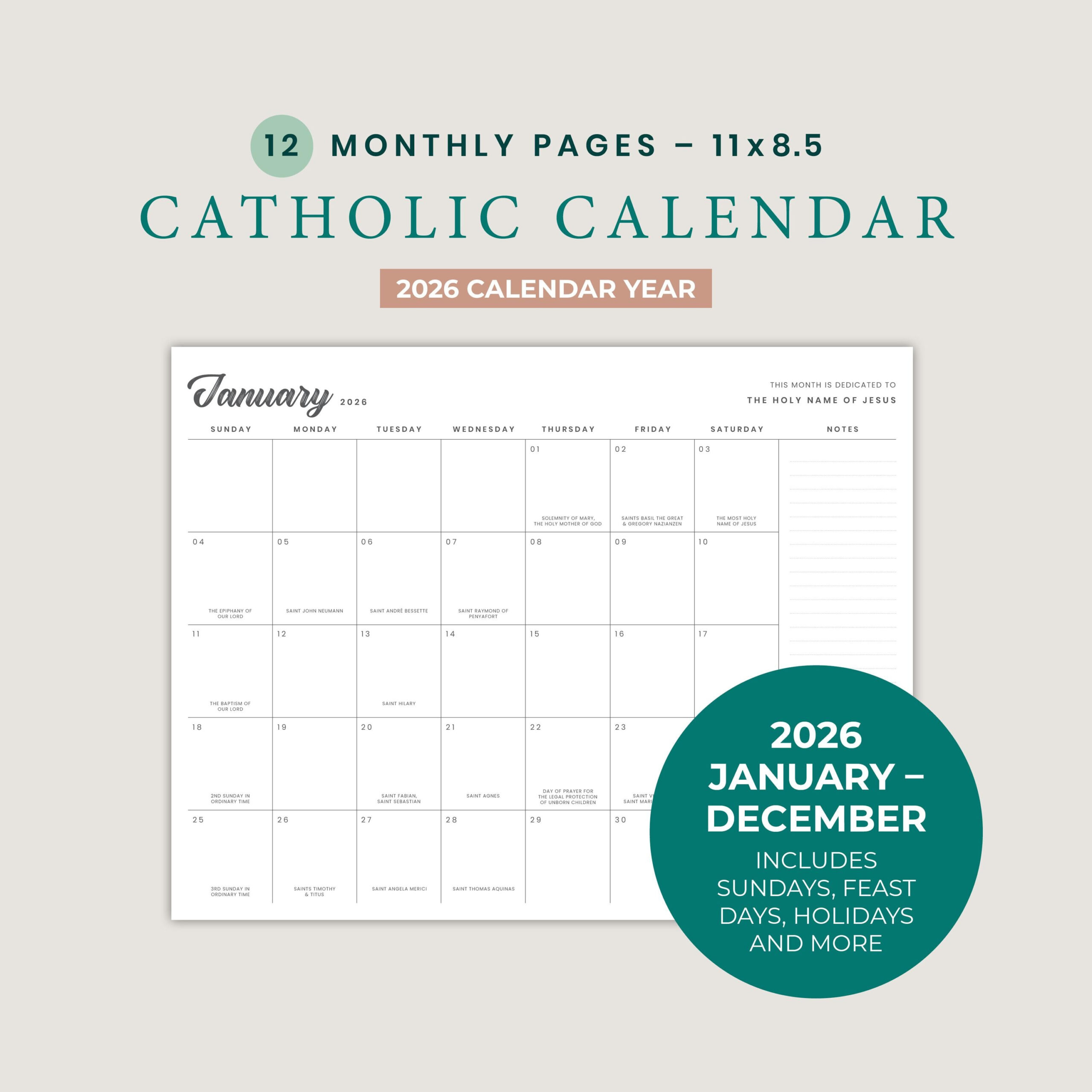 2026 Catholic Liturgical Calendar: Sundays, Saints Feast Days for Catholic Calendar 2026 Feast Days