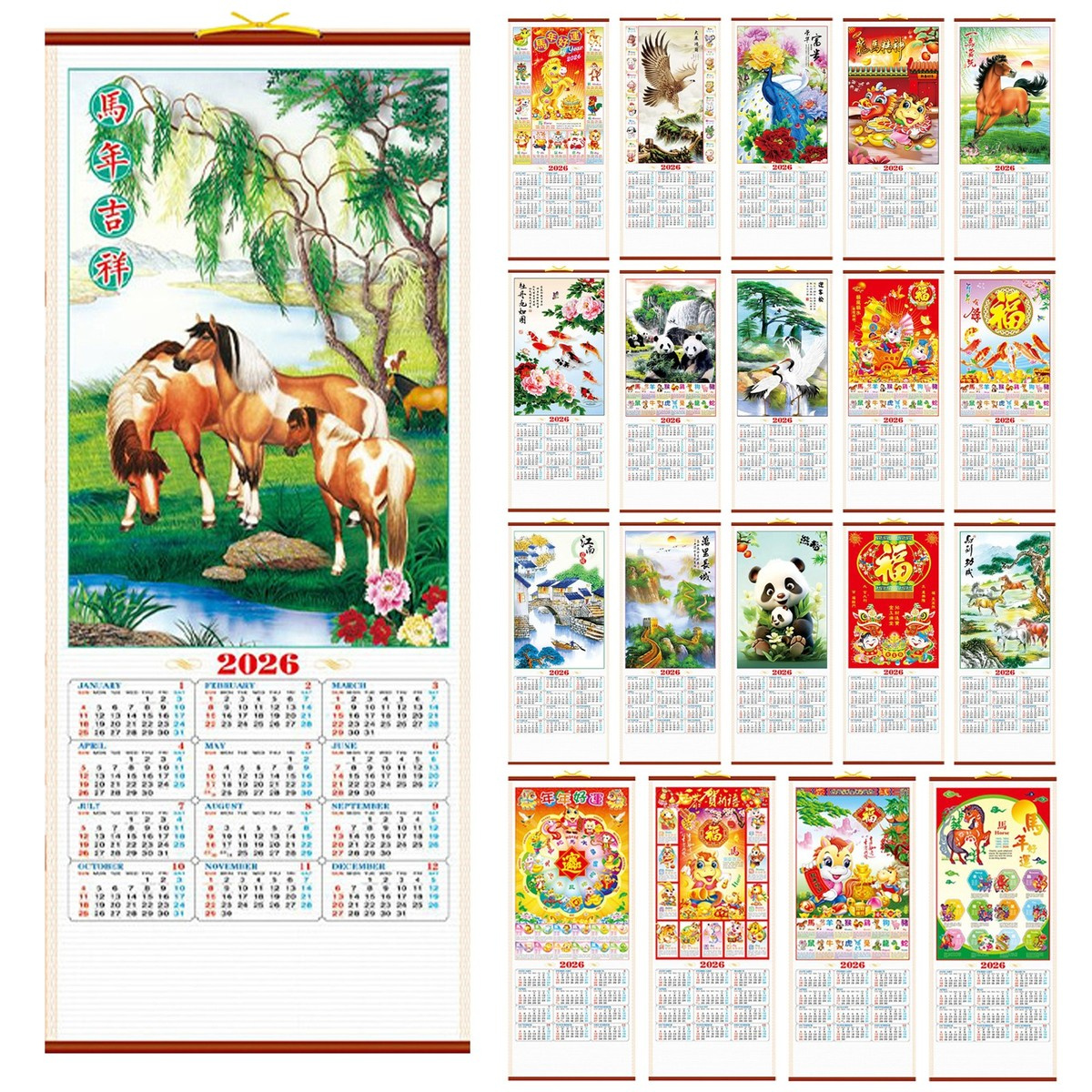 2026 Chinese China Wall Hanging Scroll Horse Calendar And Pictures Of Panda with Chinese Wall Calendar 2026
