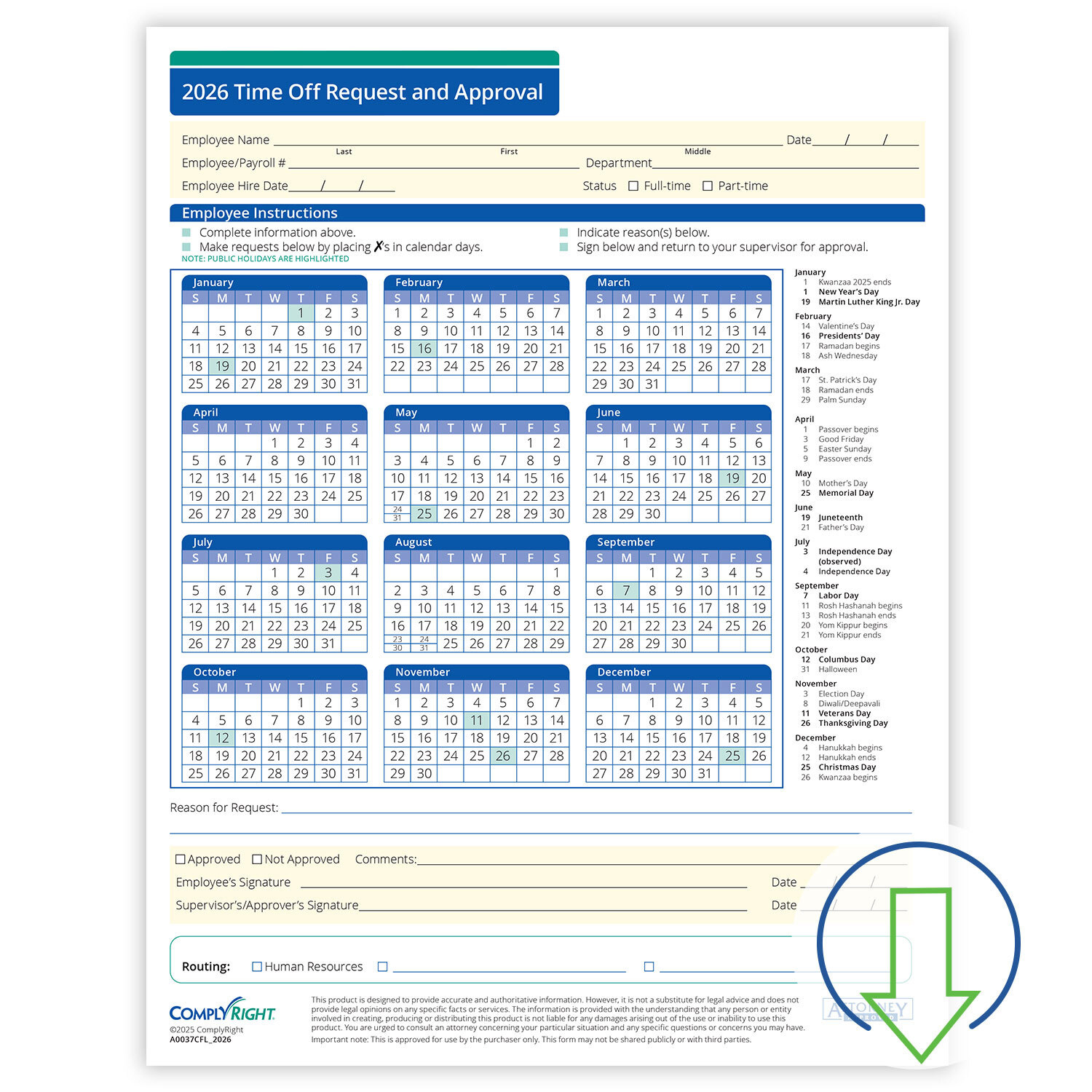 2026 Downloadable Time Off Request And Approval Form | Hrdirect in 2026 Employee Attendance Calendar Printable Free