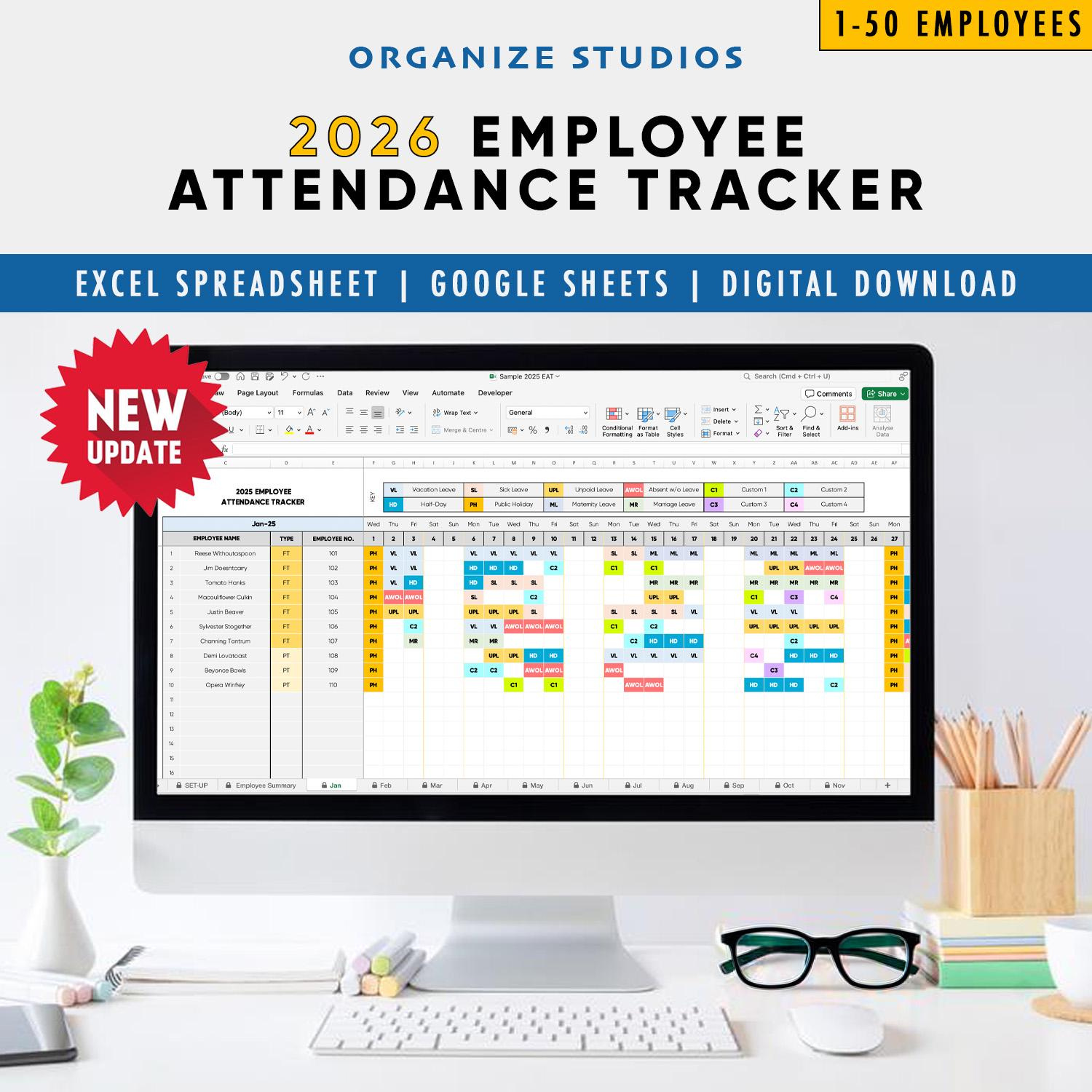 2026 Employee Attendance Tracker: Excel &amp;amp; Google Sheets pertaining to Employee Attendance Sheet 2026