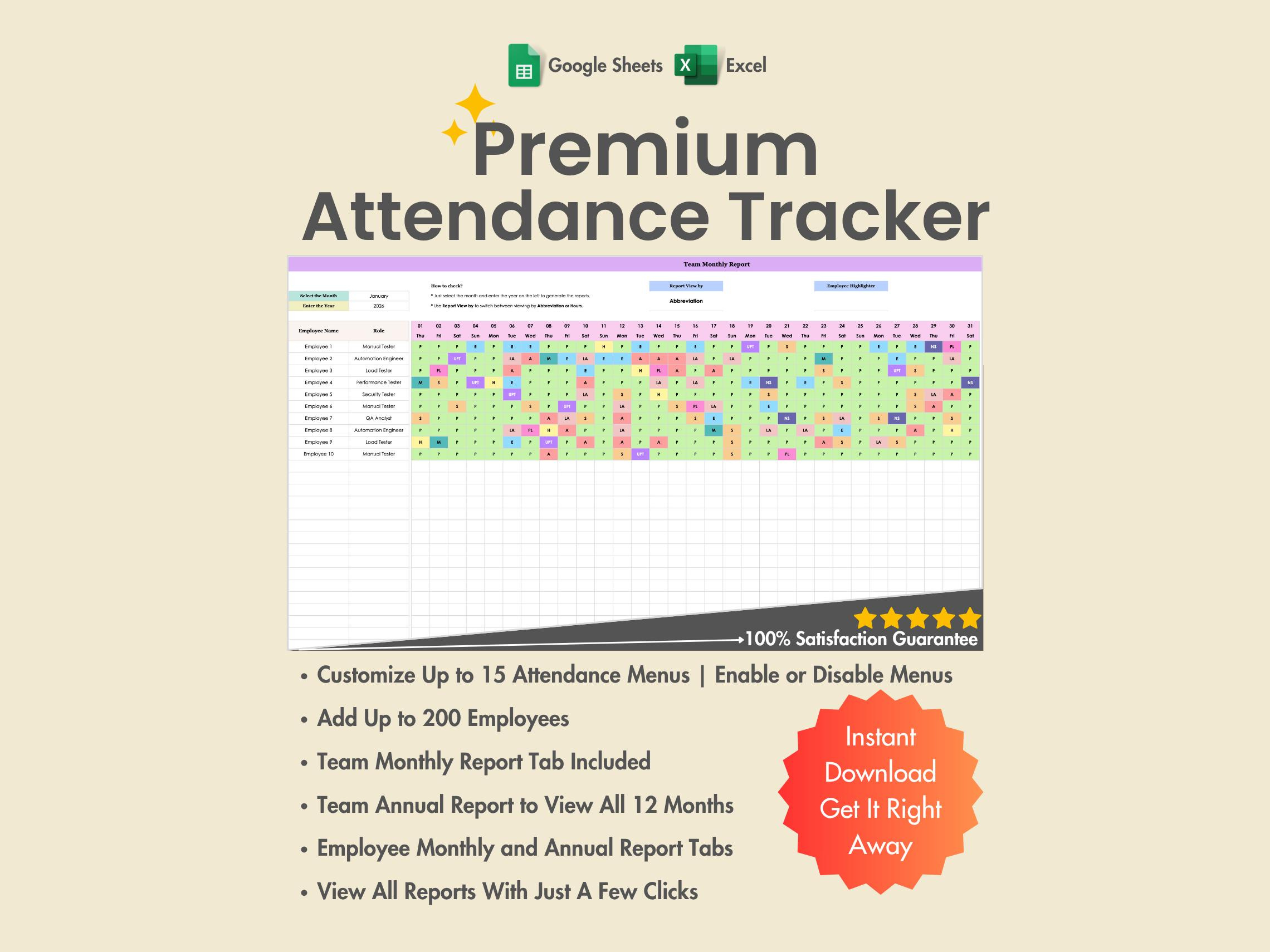 2026 Employee Attendance Tracker, Excel, Google Sheets, Pto, Sick throughout Attendance Sheet January 2026