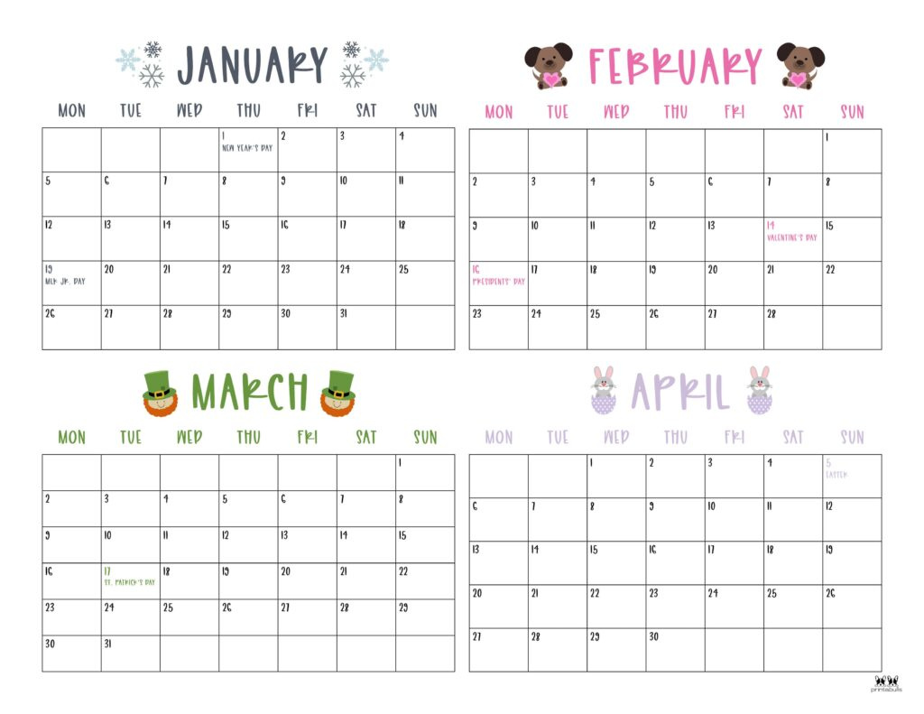 2026 Four Month Calendars - 31 Free Printables | Printabulls within Printable 4 Month Calendar 2026