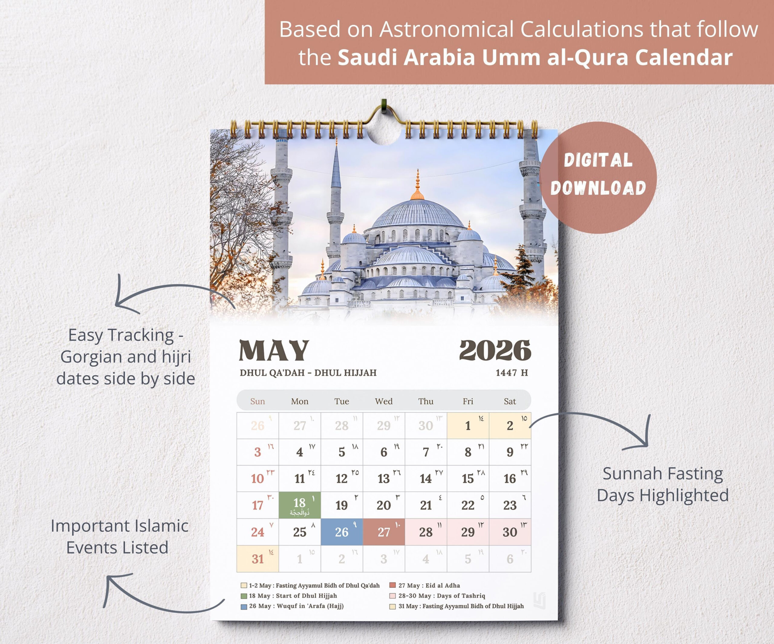 2026 Islamischer Kalender Moschee Edition Digital, Muslimischer throughout Islamic Calendar 2026 Ummul Qura