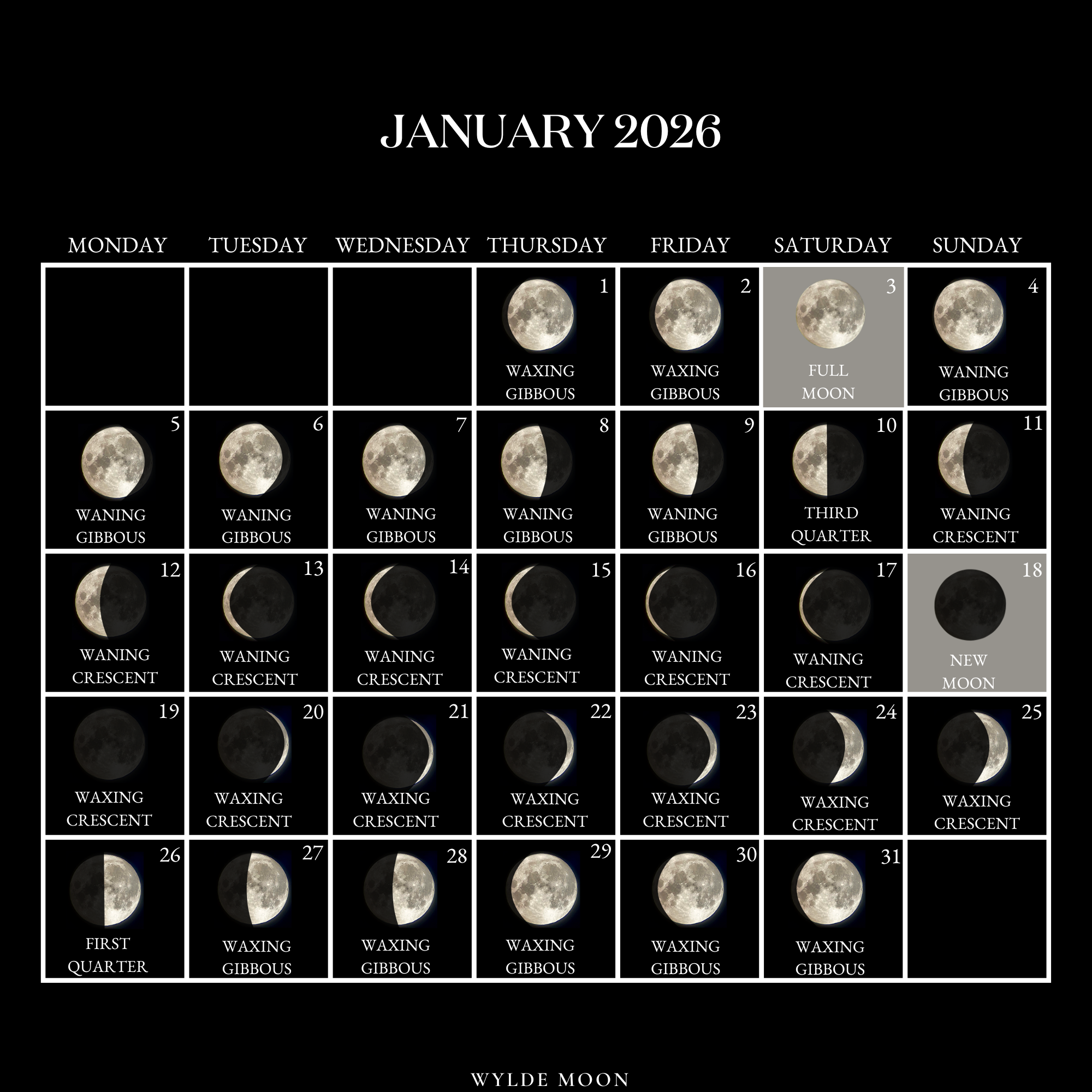 2026 Moon Calendar - Every Phase And Stage Of The Moon in Full Moon Calendar January 2026