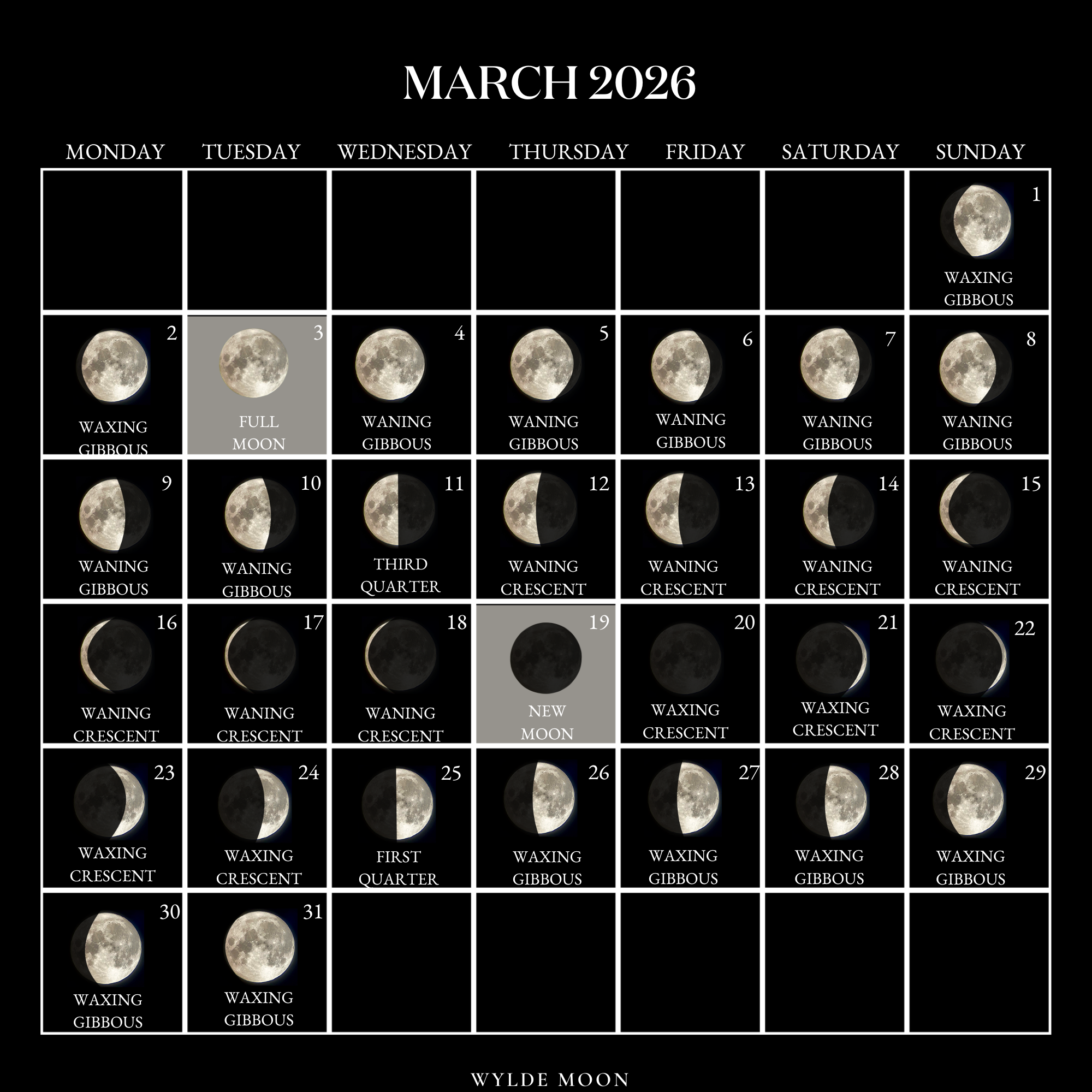 2026 Moon Calendar - Every Phase And Stage Of The Moon intended for March 2026 Moon Phase Calendar