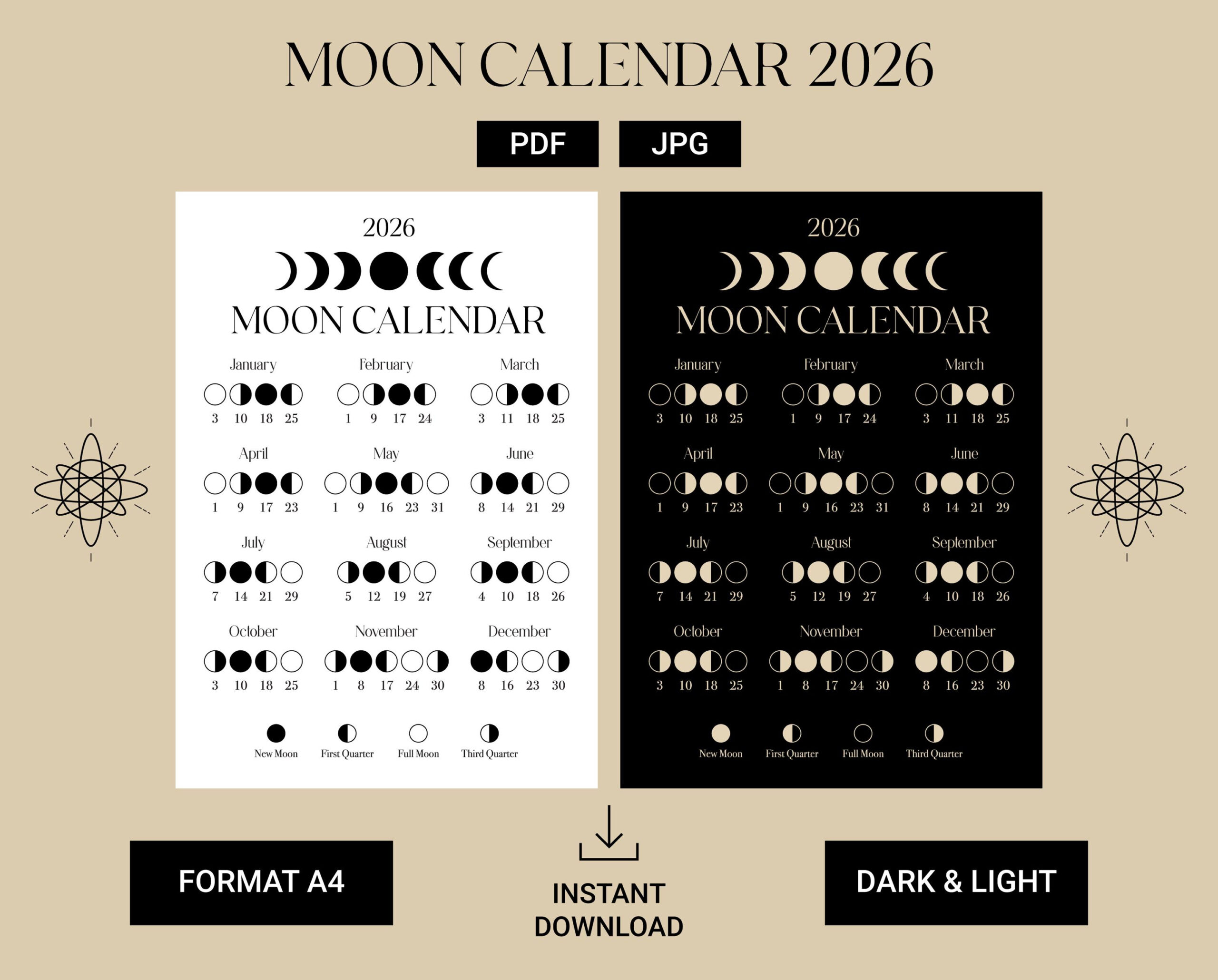 2026 Moon Calendar – Los Angeles Time (Pst/Pdt), Moon Phase with Full Moon Calendar 2026 USA