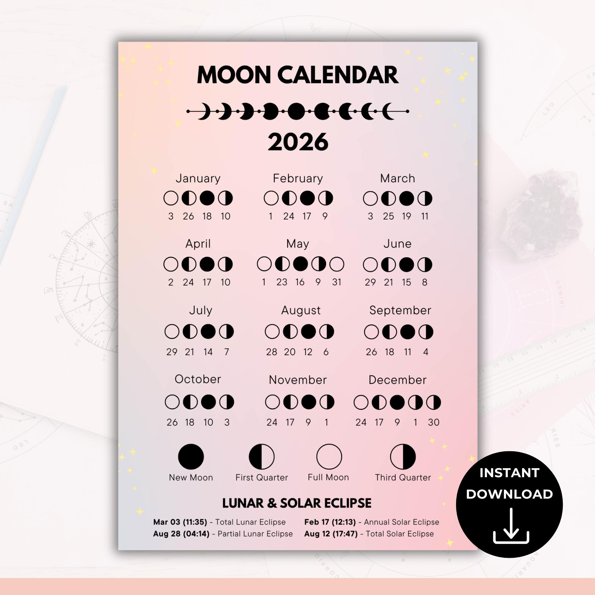 2026 Moon Phases Calendar, Lunar Calendar, Astrology Calendar regarding Moon Phase Calendar 2026 Astrology