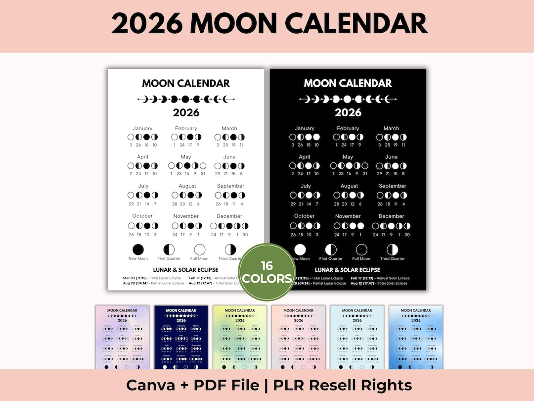 2026 Moon Phases Calendar, Lunar Calendar, Astrology Calendar with Moon Phase Calendar 2026 Astrology