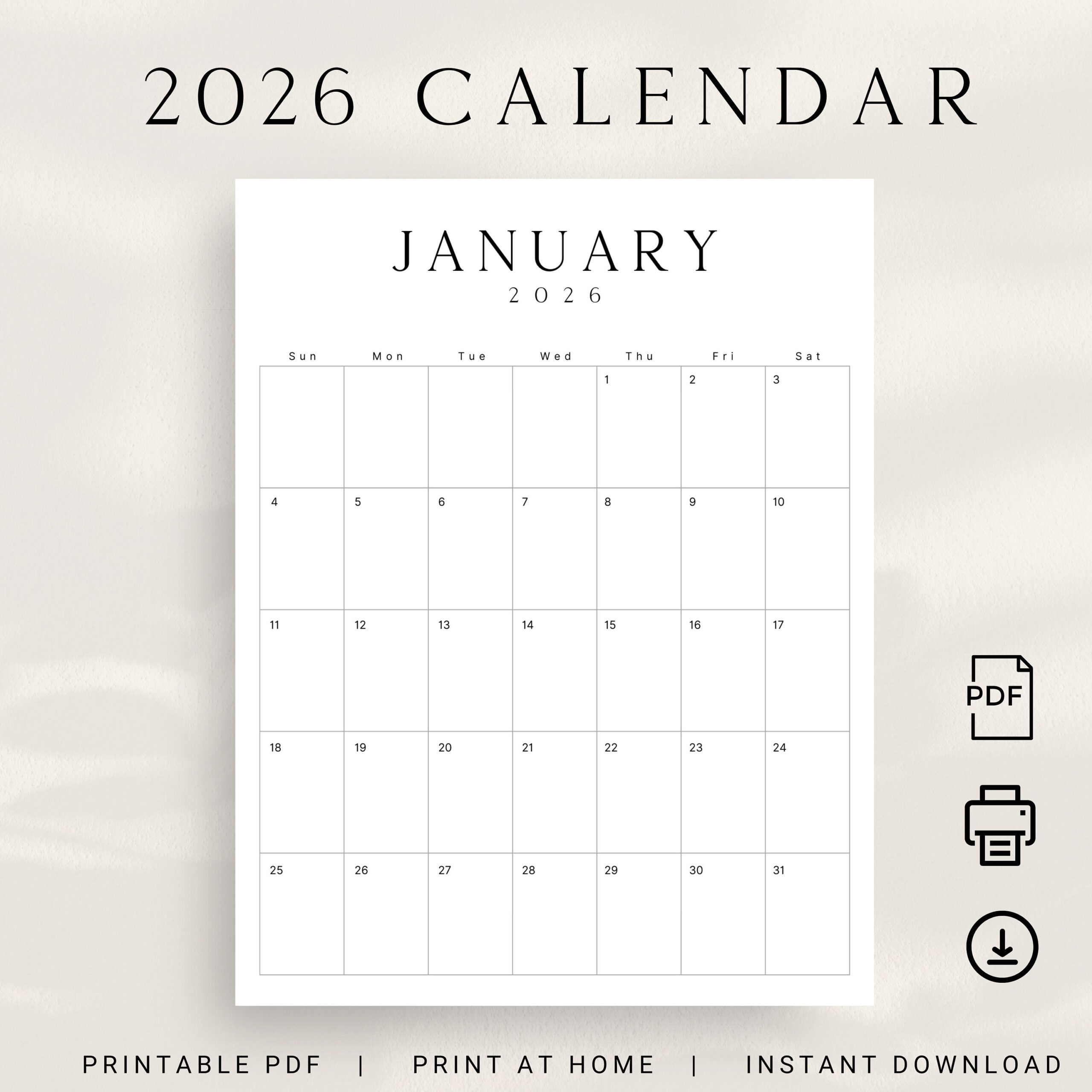 2026 Printable Calendar 2026 Planner Vertical Calendar Portrait with 2026 Calendar Printable Portrait