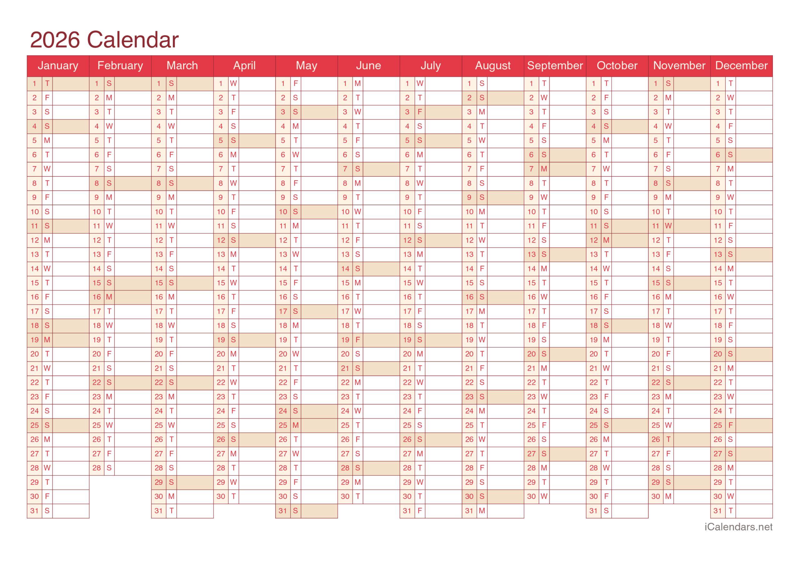 2026 Printable Calendar - Pdf Or Excel pertaining to Calendar 2026 Printable Free Ireland
