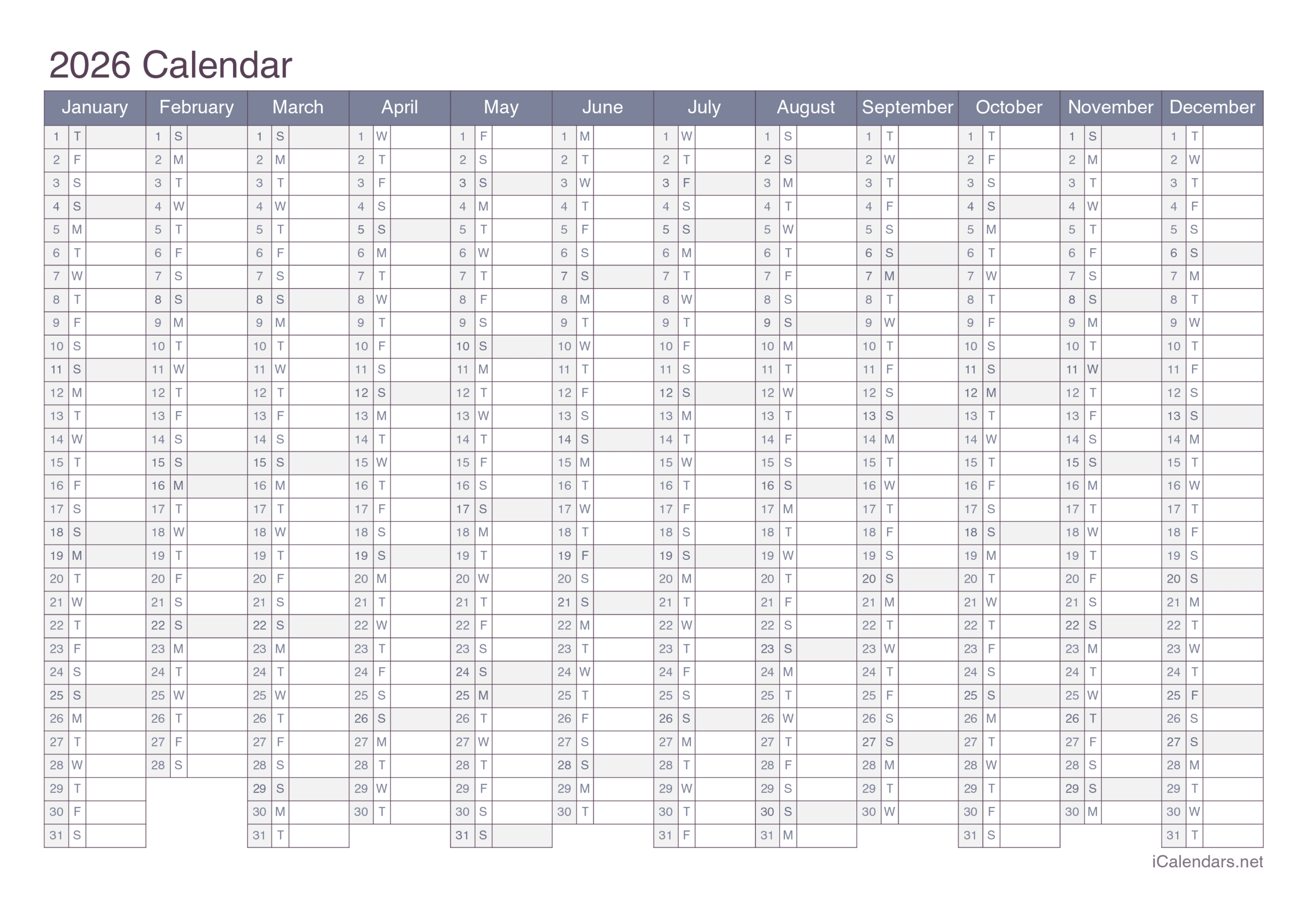 2026 Printable Calendar - Pdf Or Excel regarding Printable 2026 Calendar One Page
