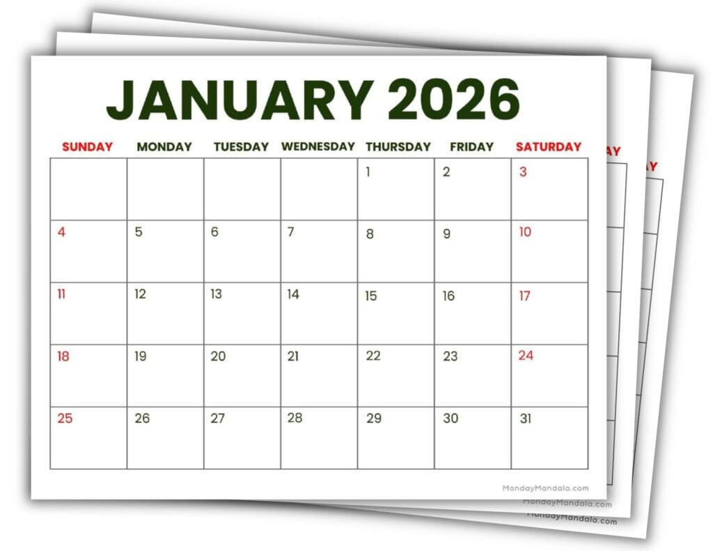 2026 Printable Calendars (56 Free Pdf Printables) inside Monthly Calendar 2026 Printable Free