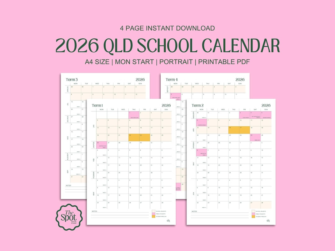 2026 Queensland School Calendar: Term Planner For Students in 2026 School Calendar Qld Printable