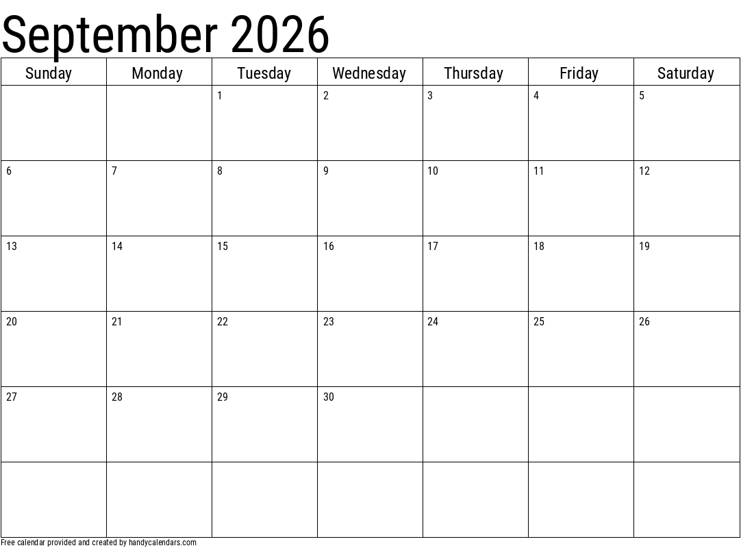 2026 September Calendars - Handy Calendars with regard to 2026 Calendar Printable September