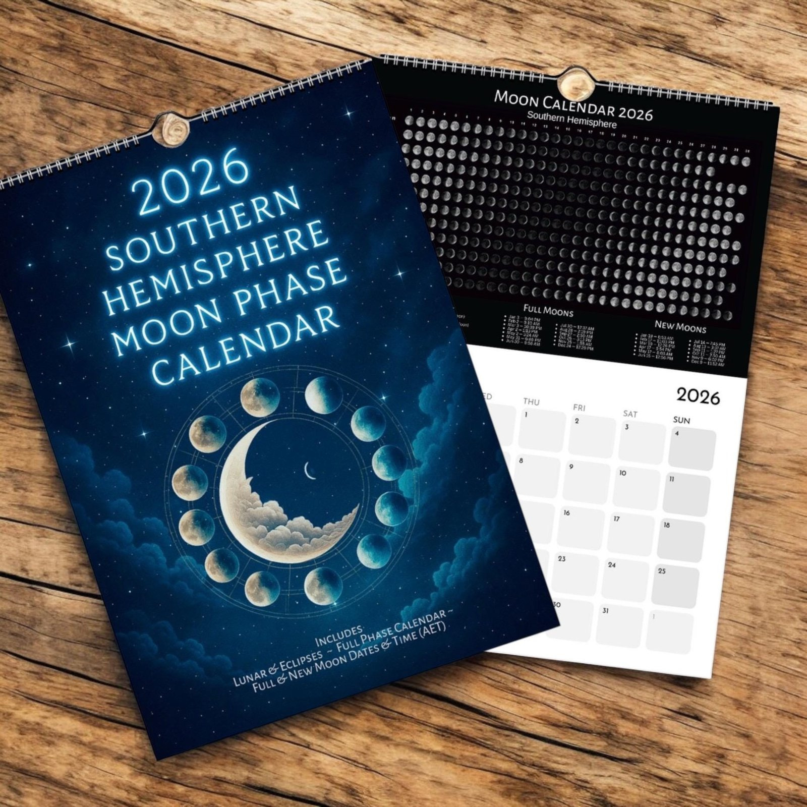 2026 Southern Hemisphere Moon Phase Calendar With Eclipses, Full intended for Southern Hemisphere Moon Phase Calendar 2026