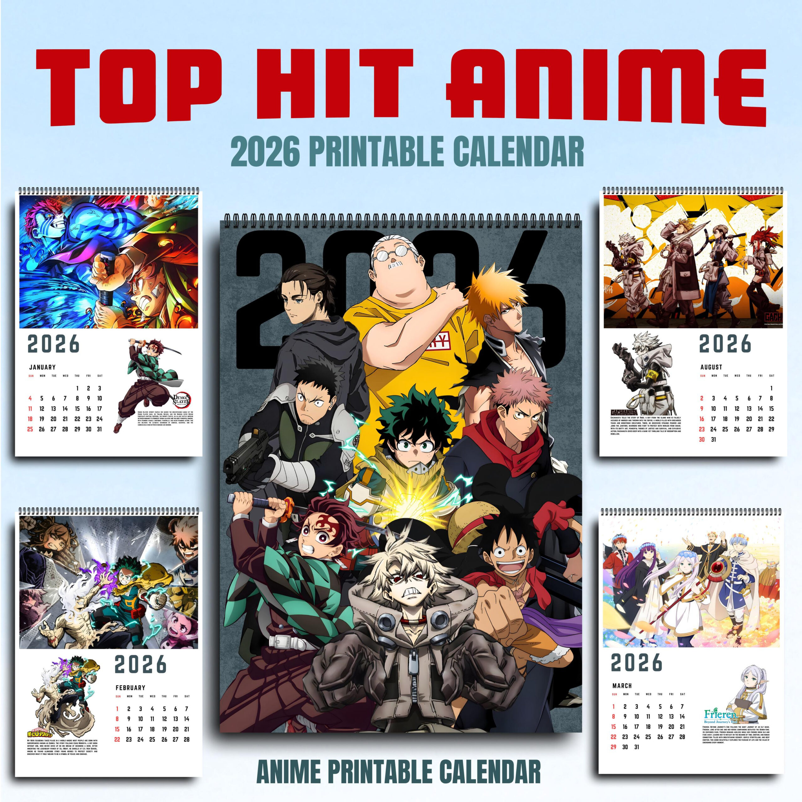 2026 Top Hit Anime Digital Printable Calendar Ready To Print Pdf within Anime Calendar 2026 Printable