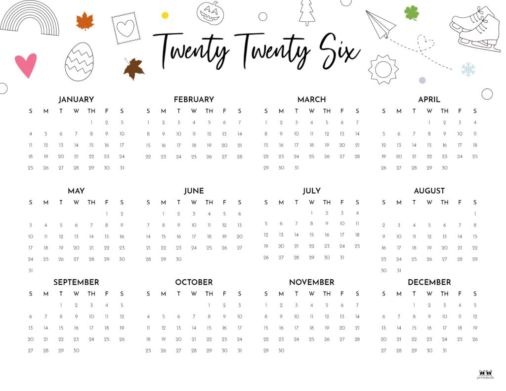 2026 Yearly Calendars - 29 Free Printables | Printabulls with 2026 Calendar Printable Printabulls