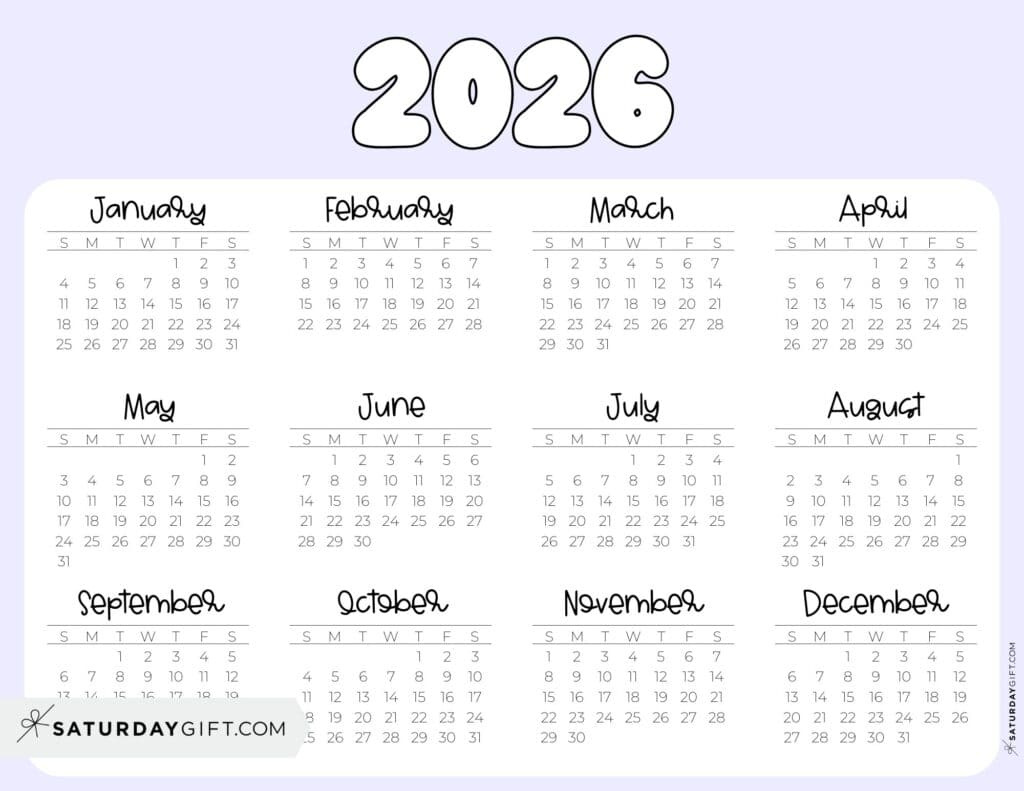2026 Yearly Calendars - 35 Free Printables for 2026 Calendar Printable Landscape