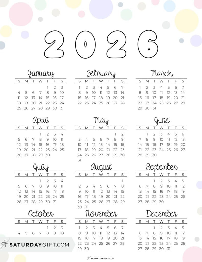 2026 Yearly Calendars - 35 Free Printables inside Calendar 2026 Printable