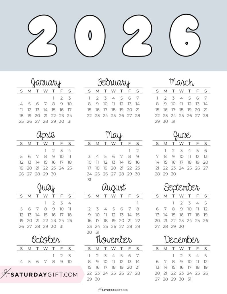 2026 Yearly Calendars - 35 Free Printables inside Mini Calendar 2026 Printable