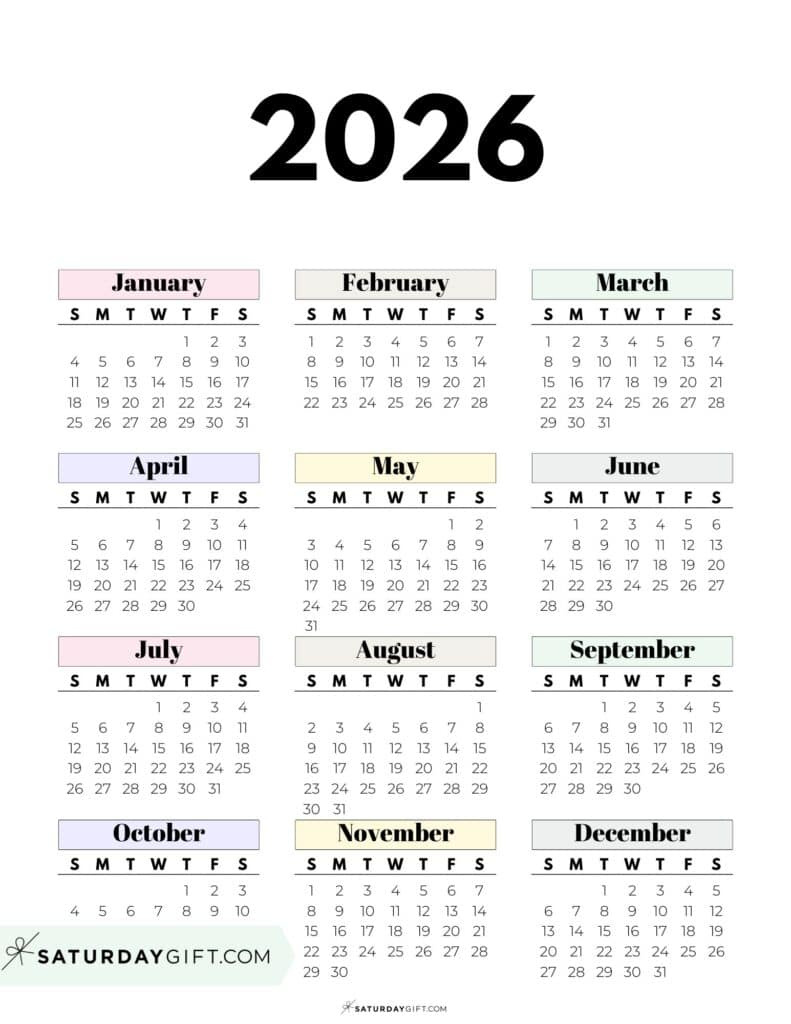 2026 Yearly Calendars - 35 Free Printables with regard to 2026 Calendar Printable 8.5 X 11