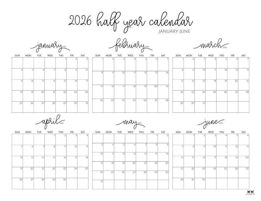6 Month Calendars 2026 - 40 Free Calendars | Printabulls pertaining to 2026 Calendar Printable 6 Months
