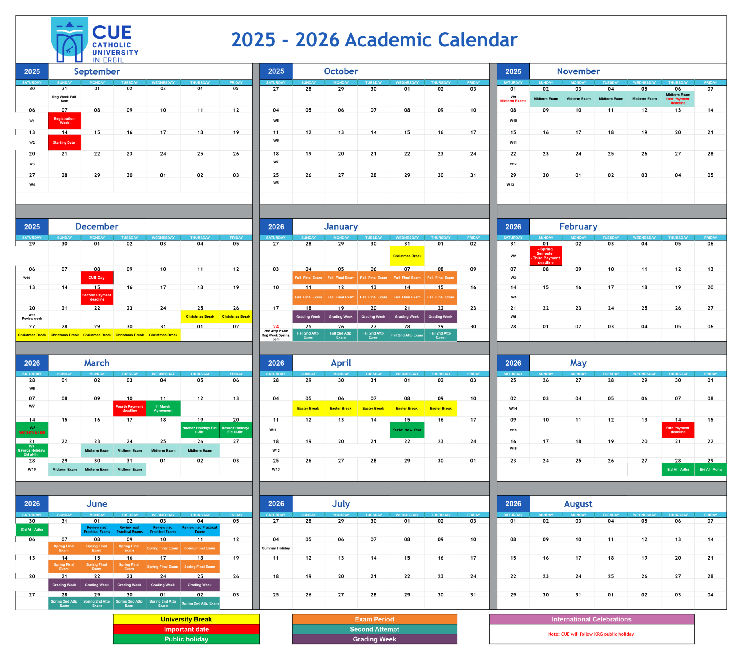 Academic Calendar - Catholic University In Erbil with Catholic University Spring 2026 Calendar