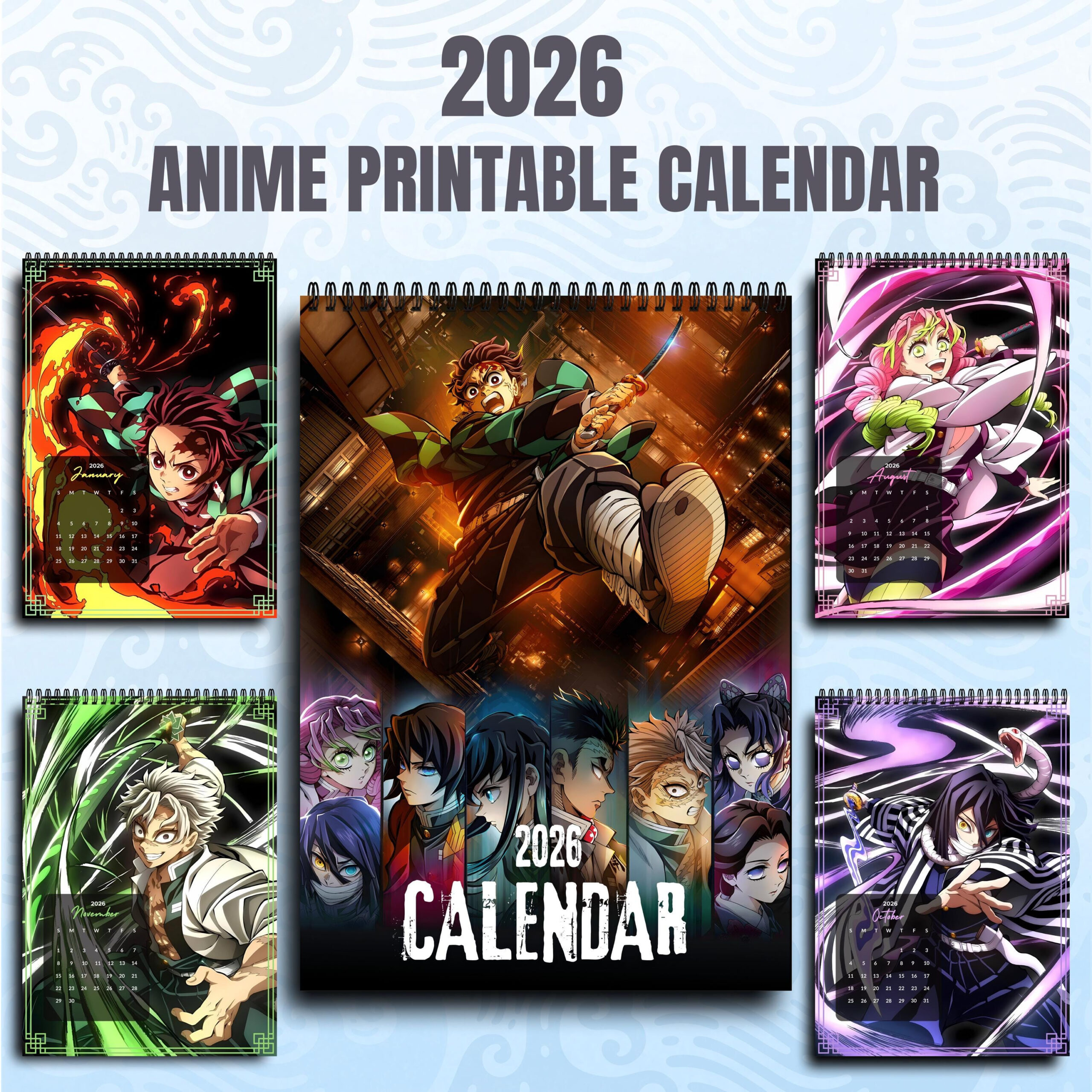 Anime Calendar 2026 Demon Slayer Printable Pdf (Digital Download for Anime Calendar 2026 Release Dates