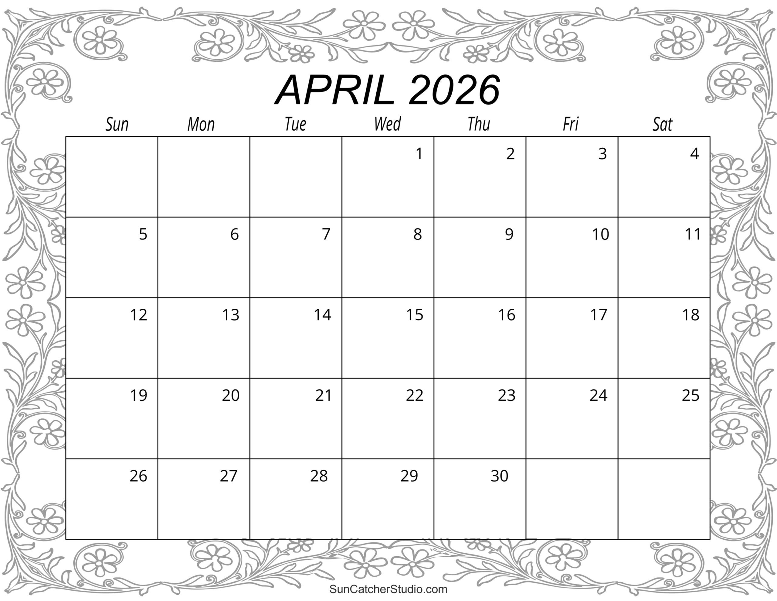 April 2026 Calendar (Free Printable) – Free Printables, Lettering pertaining to 2026 Calendar Printable April