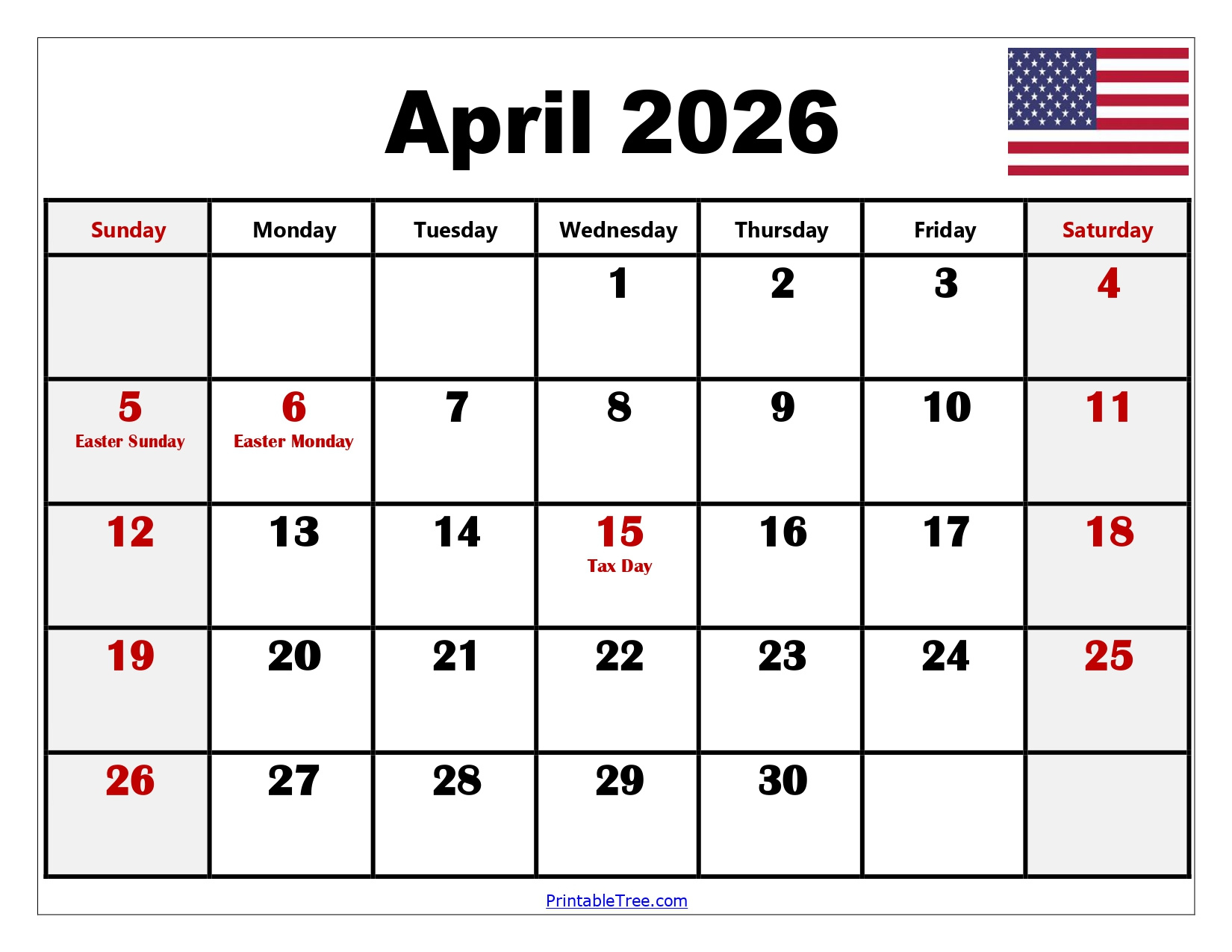 April 2026 Calendar Printable Pdf With Holidays Templates in April 2026 Calendar Printable