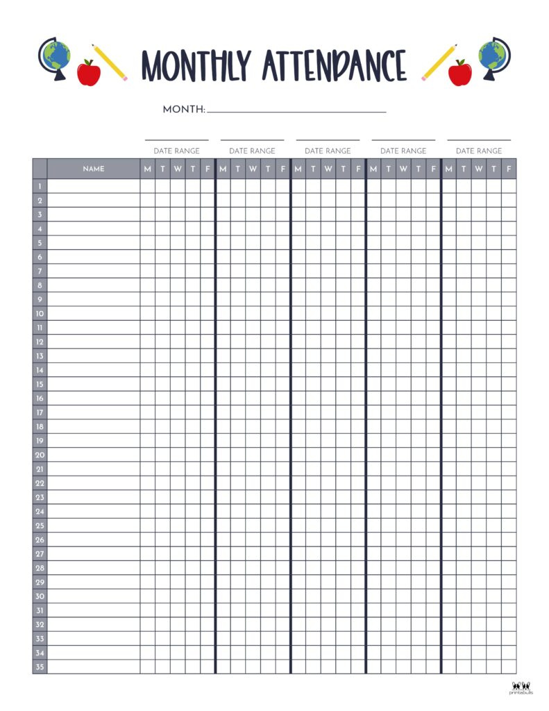 Attendance Sheets - 52 Free Printables | Printabulls regarding Attendance Sheet April 2026
