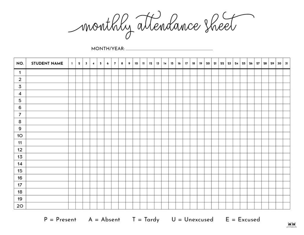 Attendance Sheets - 52 Free Printables | Printabulls with Attendance Sheet June 2026