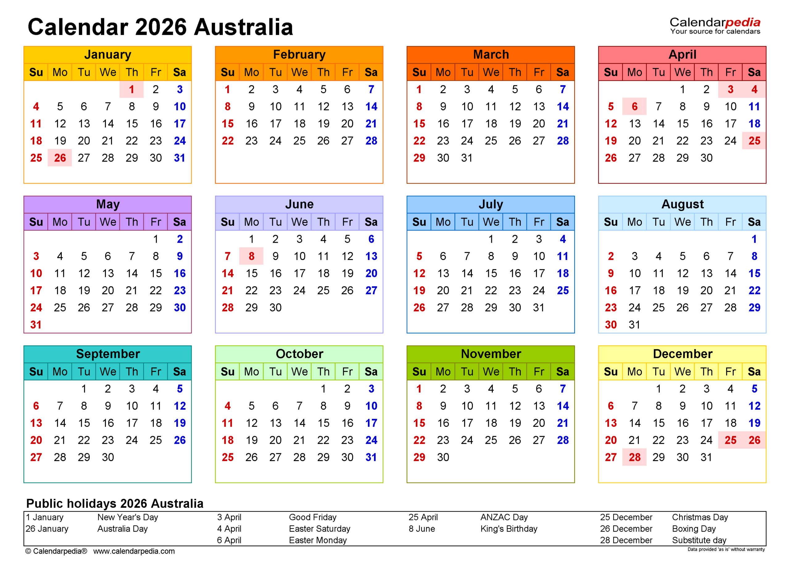 Australia Calendar 2026 - Free Printable Pdf Templates for Calendar 2026 Printable Free Australia