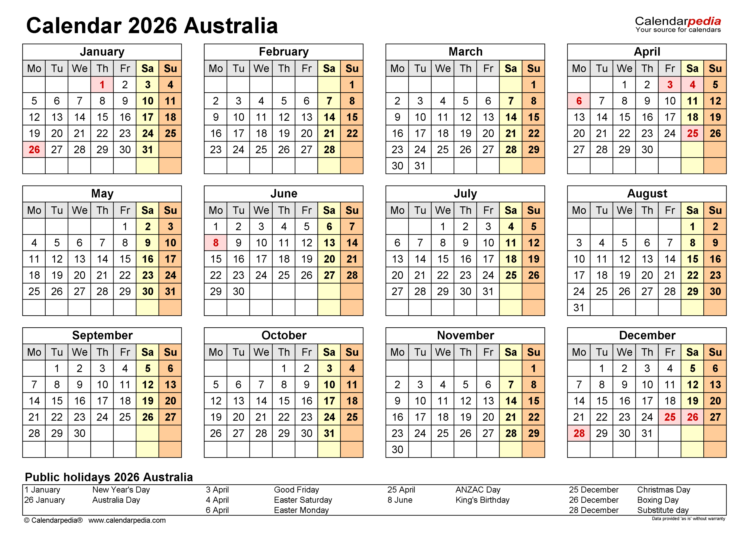 Australia Calendar 2026 - Free Printable Pdf Templates intended for 2026 Calendar Printable Nsw