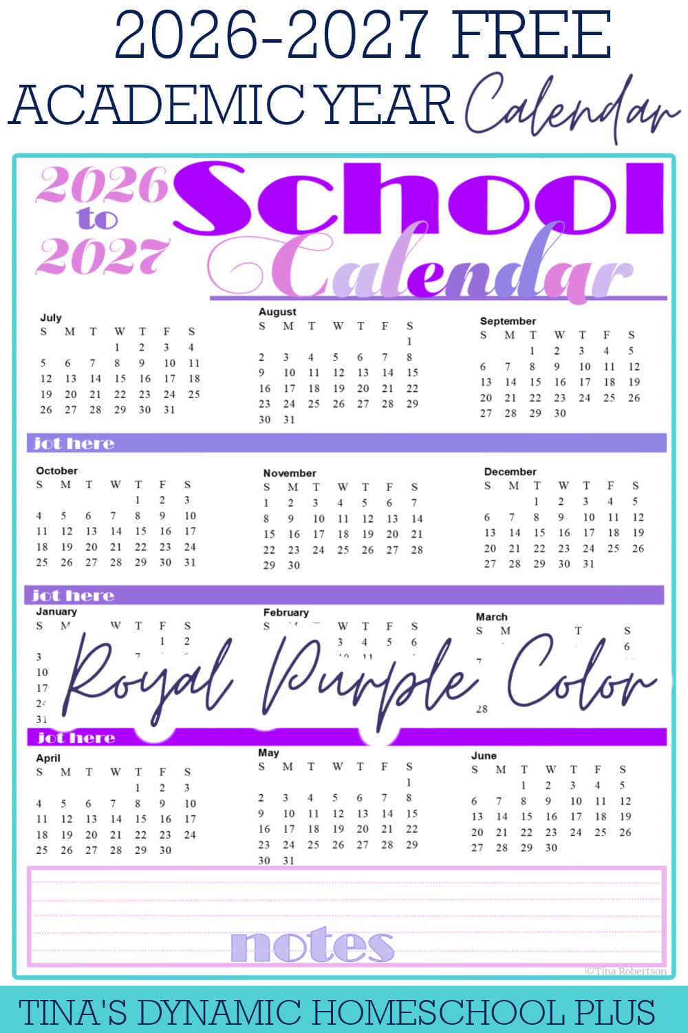 Beautiful Free Printable Yearly Calendar 2026 - 2027 throughout Homeschool Attendance Calendar 2026 - 2027