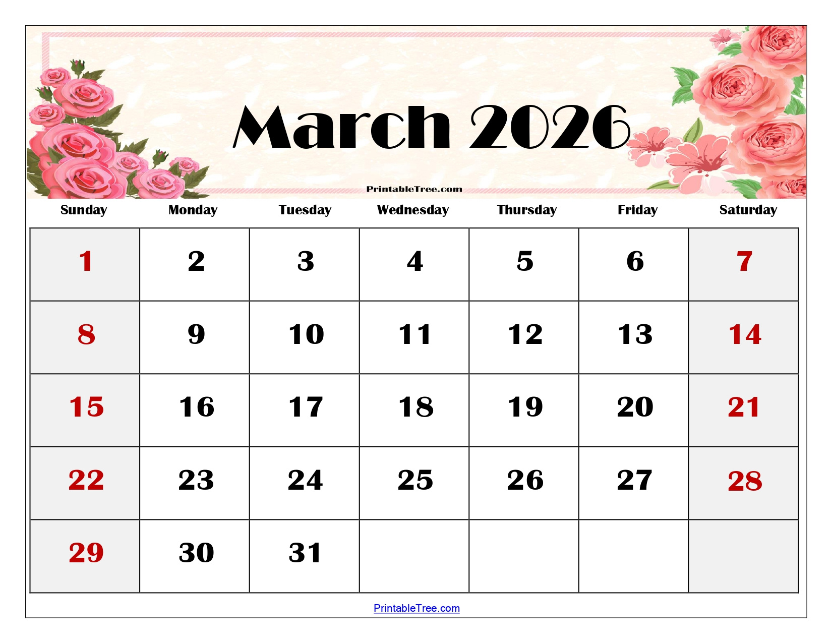 Blank March 2026 Calendar Printable Pdf Templates regarding March 2026 Calendar Printable