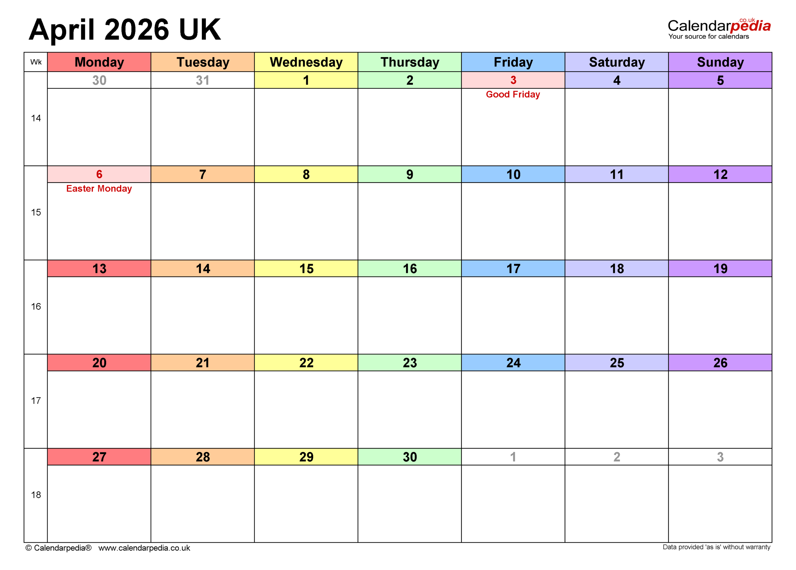 Calendar April 2026 Uk With Pdf, Excel And Word Templates with regard to Attendance Sheet April 2026