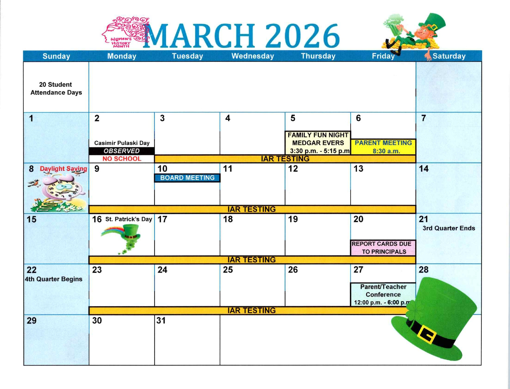 Calendar – Ford Heights School District 169 intended for Attendance Of March 2026