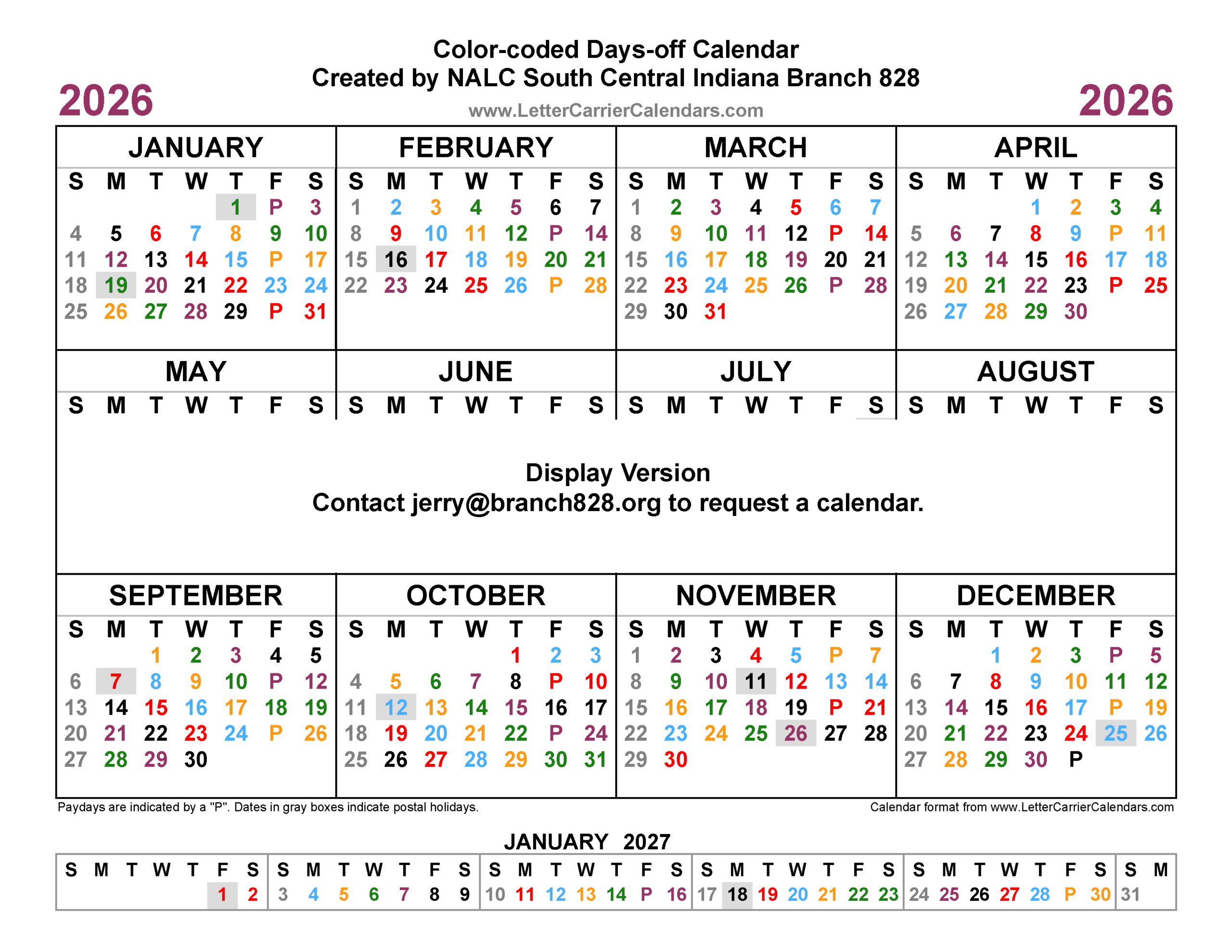Calendars pertaining to USPS Color Coded Calendar 2026 Printable