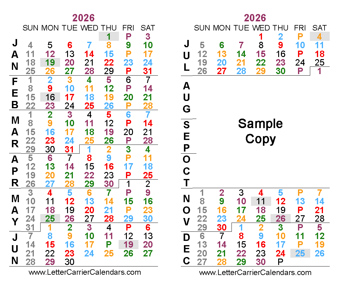Calendars within Usps Color Coded Calendar 2026 Printable