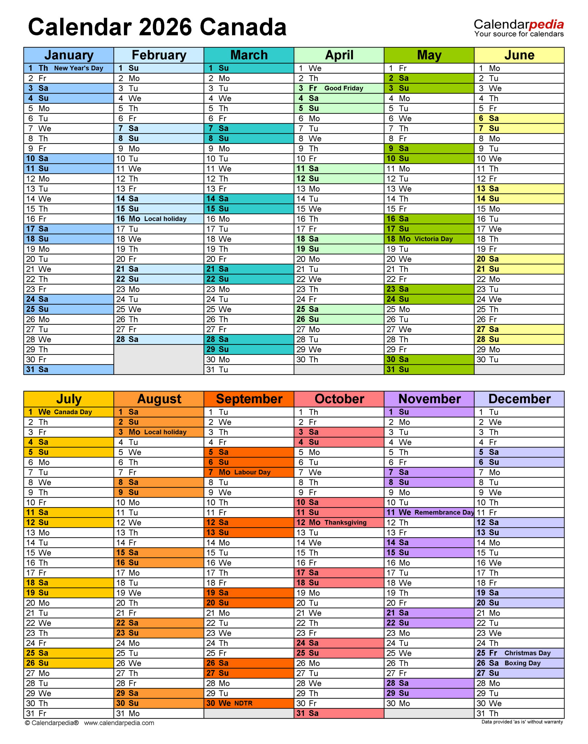 Canada Calendar 2026 - Free Printable Excel Templates with regard to Printable Calendar 2026 Canadian Holidays