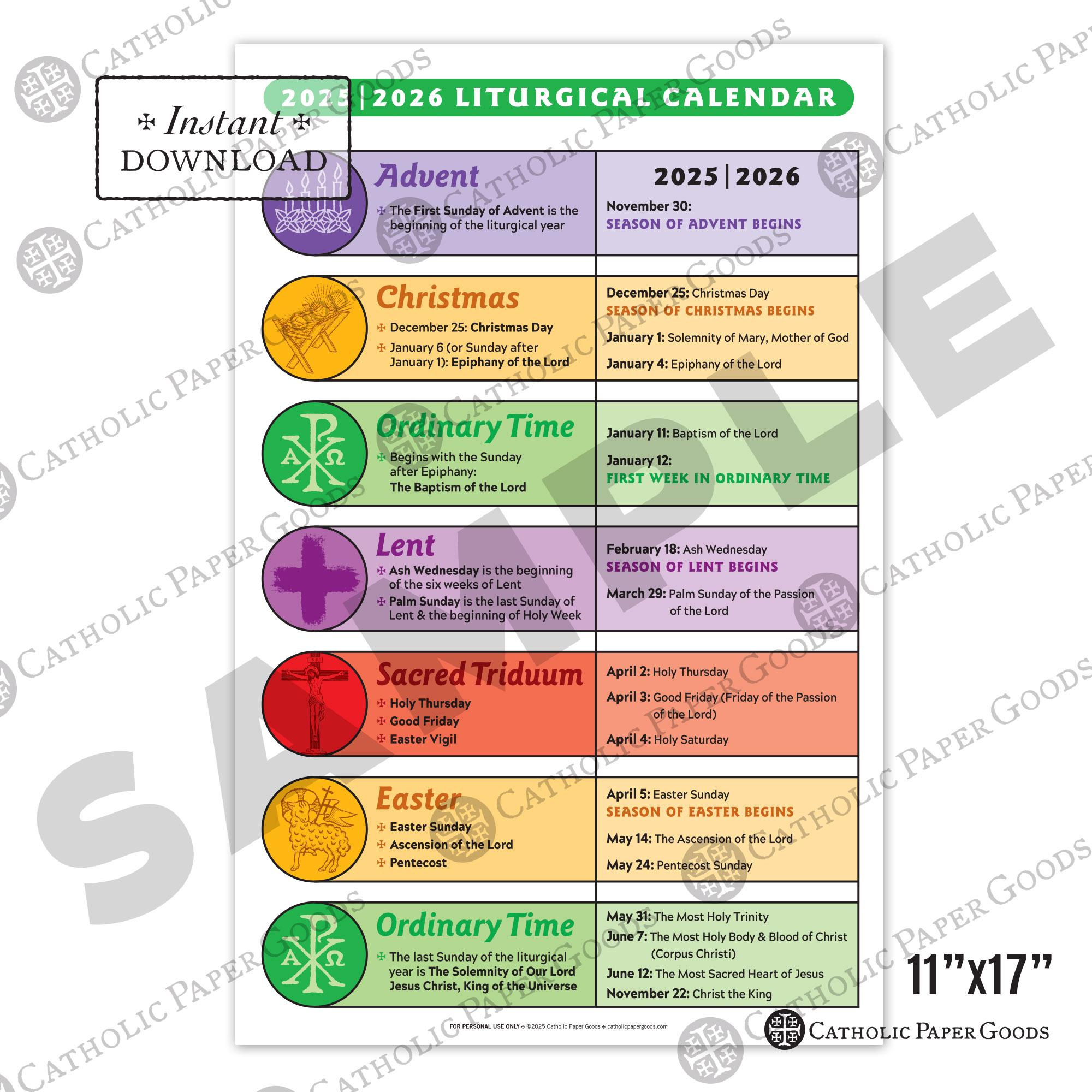 Catholic Liturgical Calendar 2025-26: 11X17 Color Poster (Digital throughout Liturgical Calendar 2026 Catholic