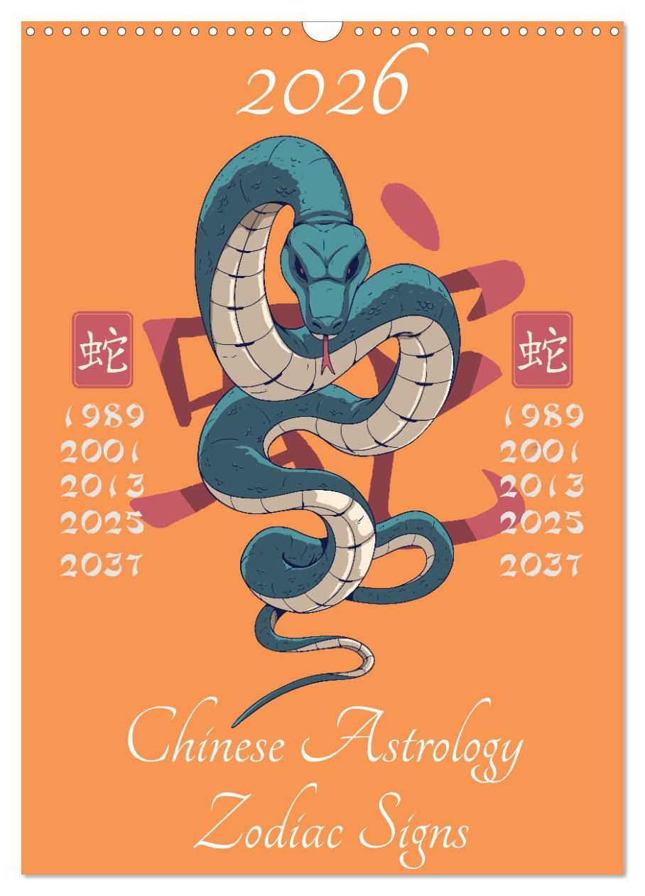 Chinese Astrology Zodiac Signs (Wall Calendar 2026 Din A3 Portrait in Chinese Calendar 2026 Zodiac