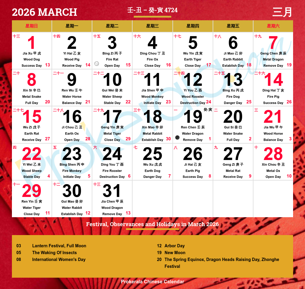Chinese Calendar 2026 | Festivals | Holidays 2026 intended for Chinese Calendar 2026 March